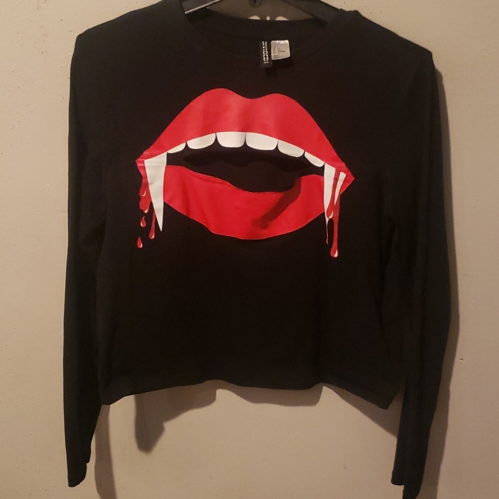 H&M Black Top with Lip Design